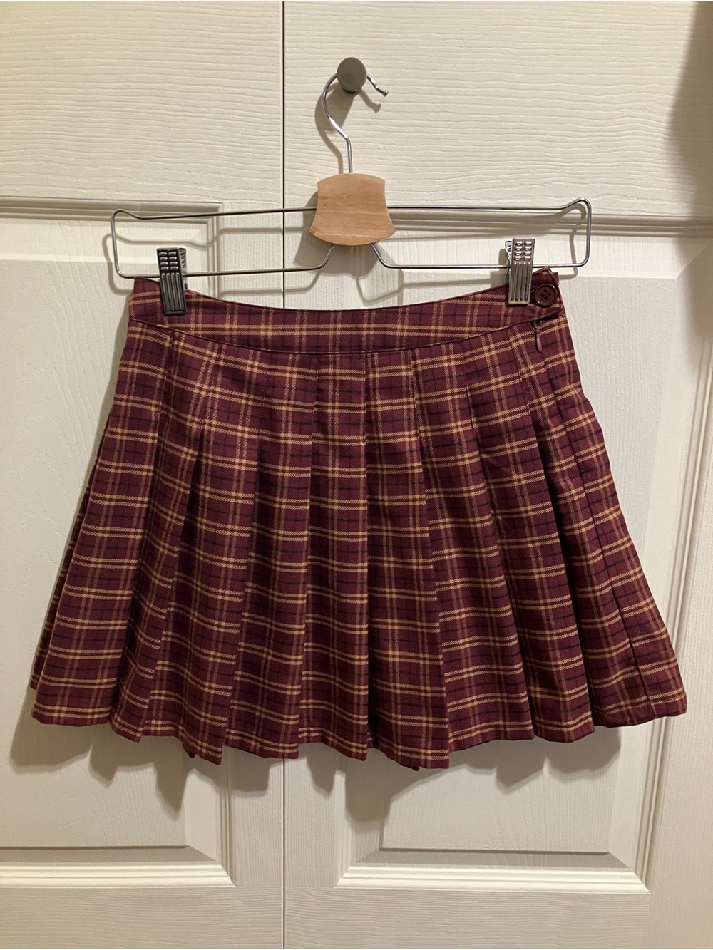 Forever 21 Burgundy and Tan Plaid Skater Mini Skirt